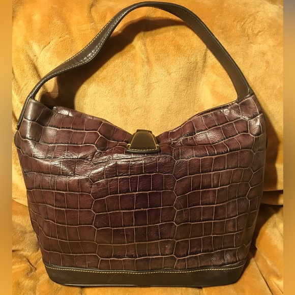 Dooney Bourke Croc Embossed Leather Hobo Shoulder Handbag Clip Lock w/Key Fab - Picture 6 of 16
